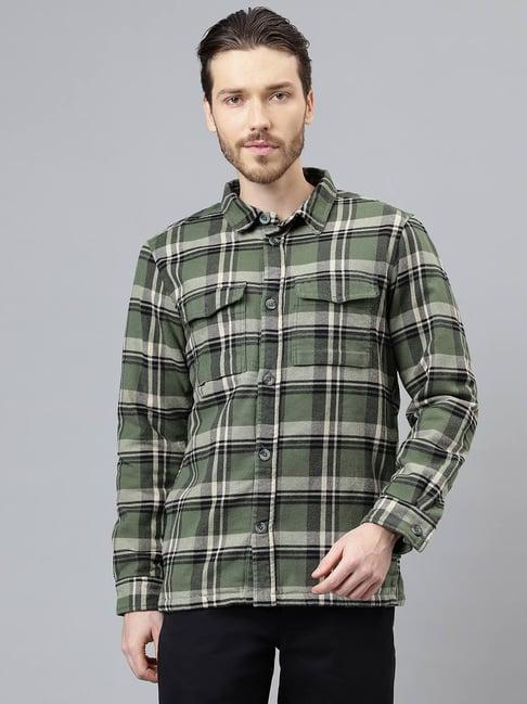 woodland black & green cotton regular fit checks shirt