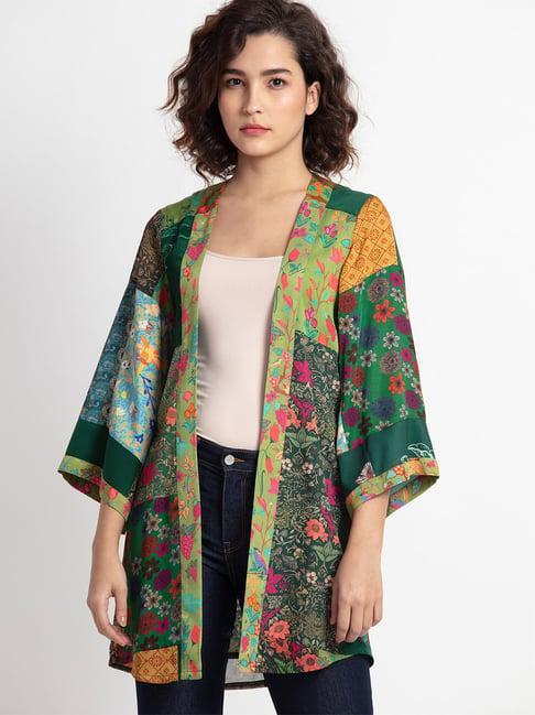 shaye green floral print long shrug