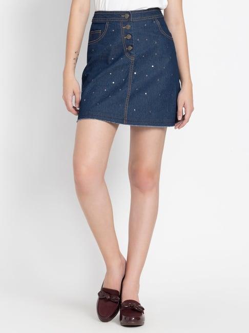 shaye blue denim embellished skirt