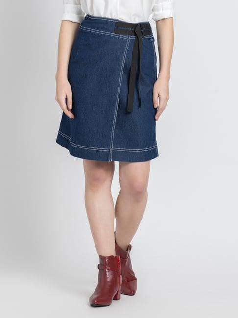 shaye blue denim above knee skirt