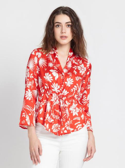 shaye red & white floral print shirt