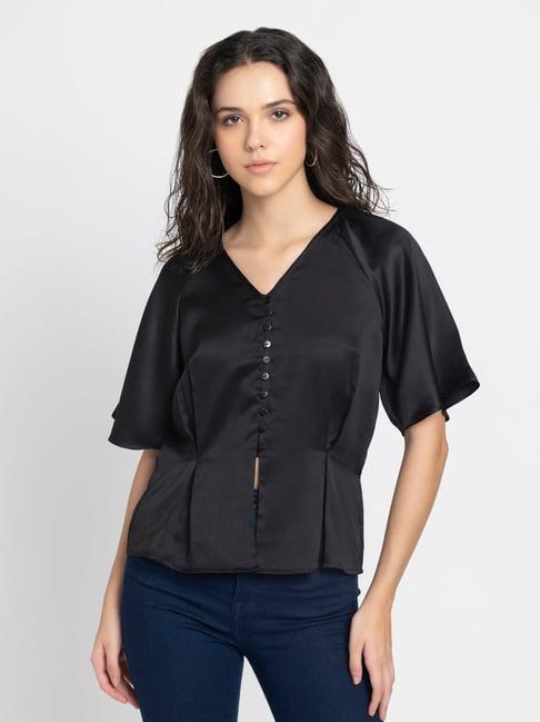 shaye black regular fit crop shirt