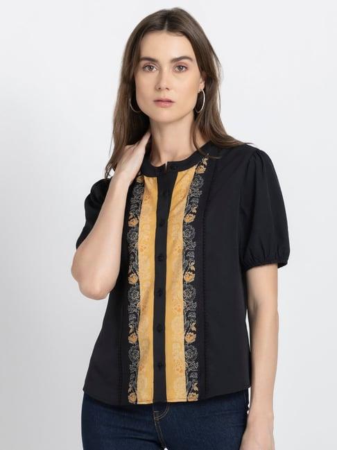 shaye black floral print shirt