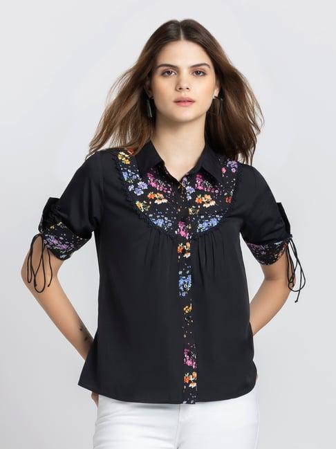 shaye black floral print shirt