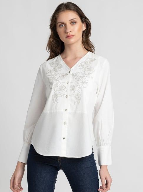 shaye white cotton embroidered top