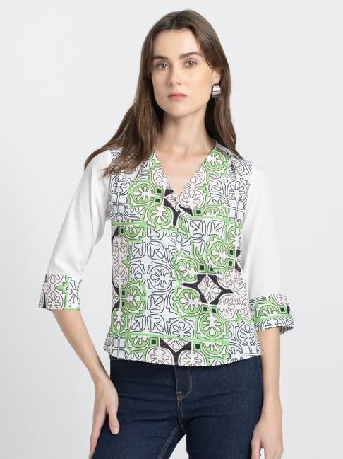 shaye white & green printed top