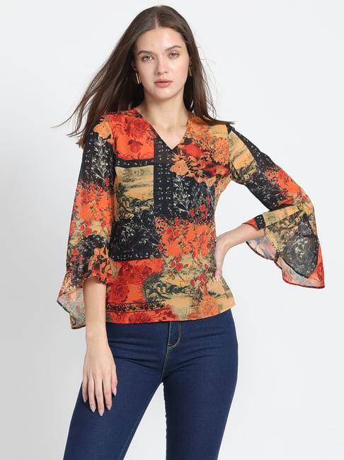 shaye orange & black floral print top