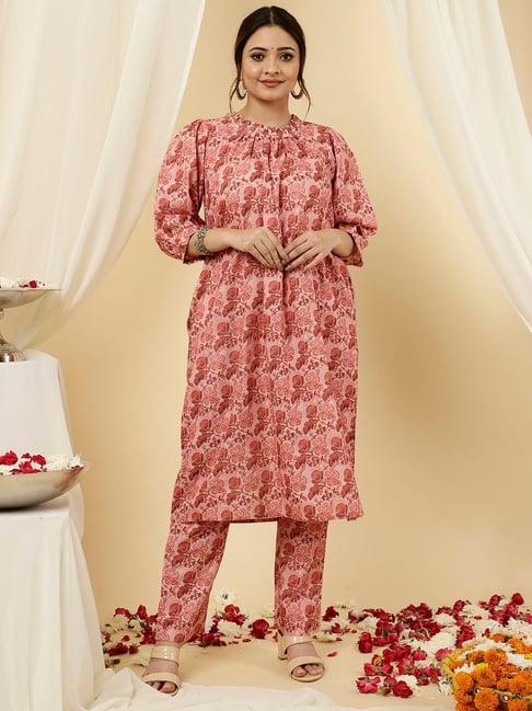 jaipur kurti peach printed kurta pant set