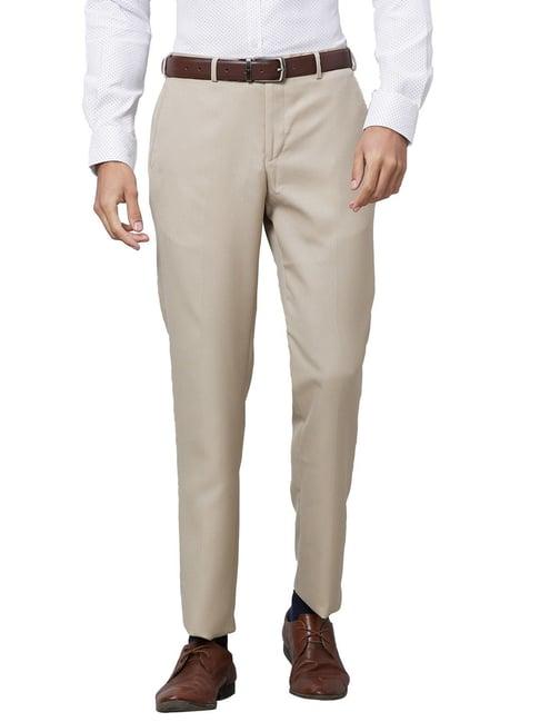 park avenue beige smart fit texture trousers