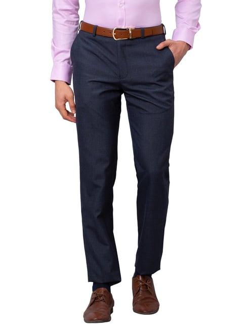 park avenue blue smart fit texture trousers