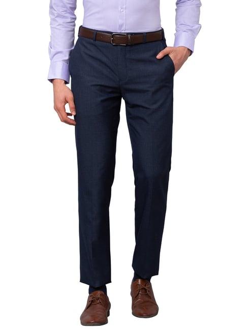 park avenue blue smart fit texture trousers