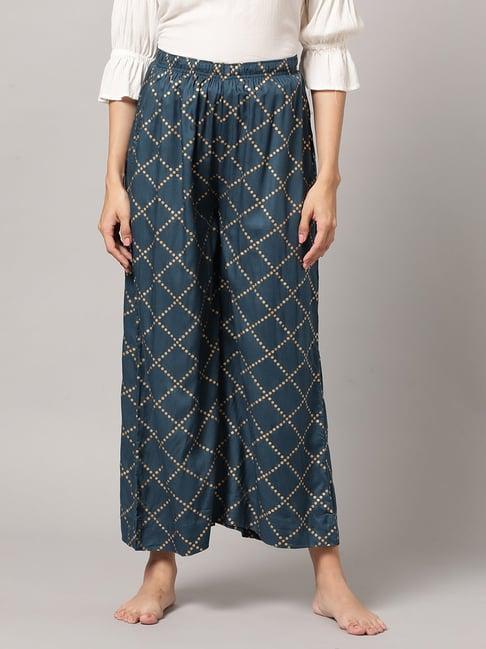 kryptic teal & gold printed lounge pants