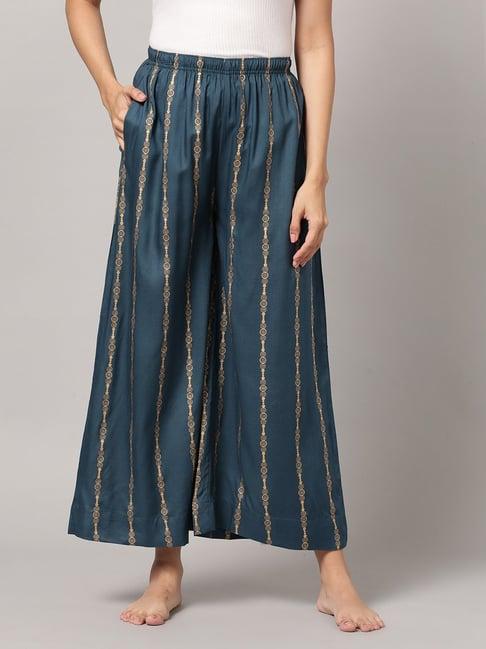 kryptic teal & gold printed lounge pants