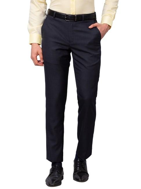 park avenue blue smart fit texture trousers