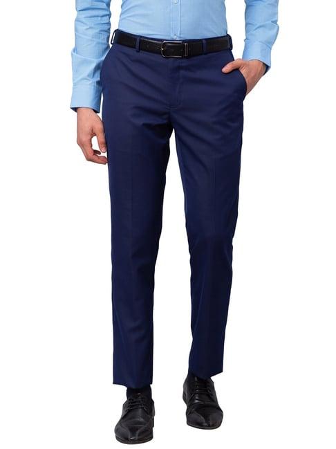 park avenue warm blue smart fit texture trousers