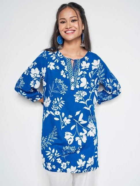 global desi blue printed tunic