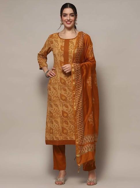 biba mustard cotton printed unstitched dress material