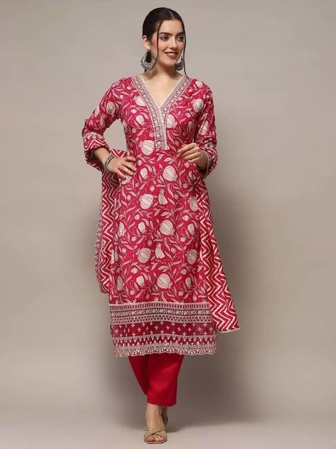 biba pink embroidered unstitched dress material