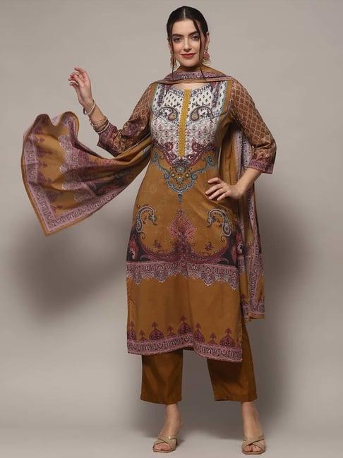 biba mustard cotton printed unstitched dress material