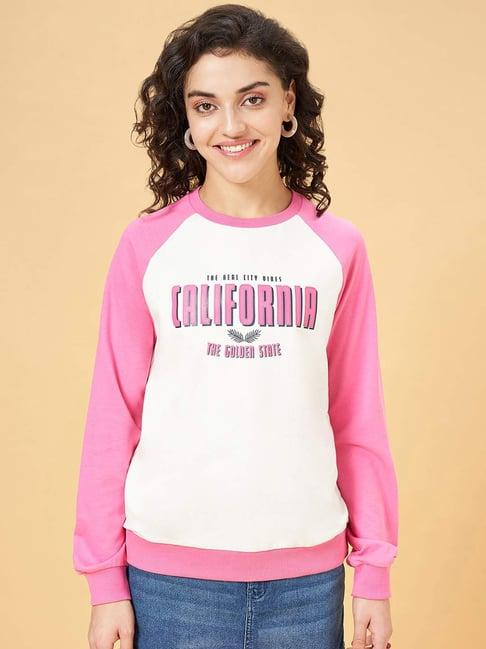 yu by pantaloons pink & white printed sweatshirt