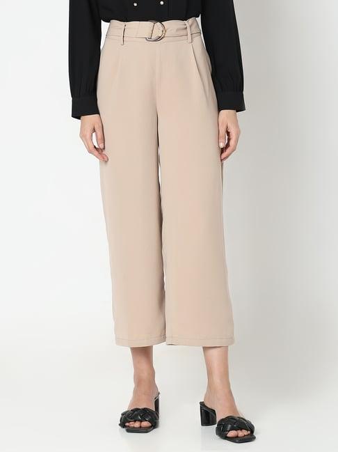 vero moda khaki straight fit high rise pants