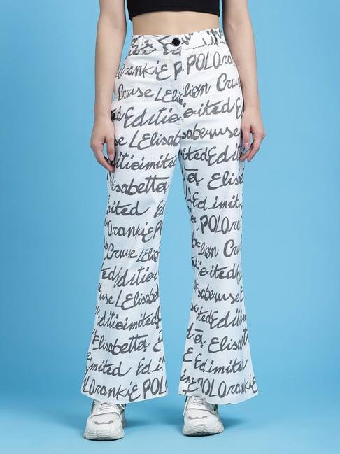 kassually black & white graphic print mid rise trousers