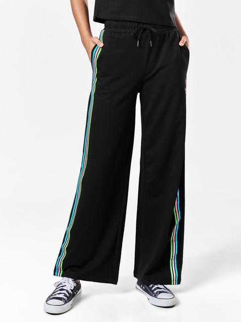 the souled store black cotton striped flared pants