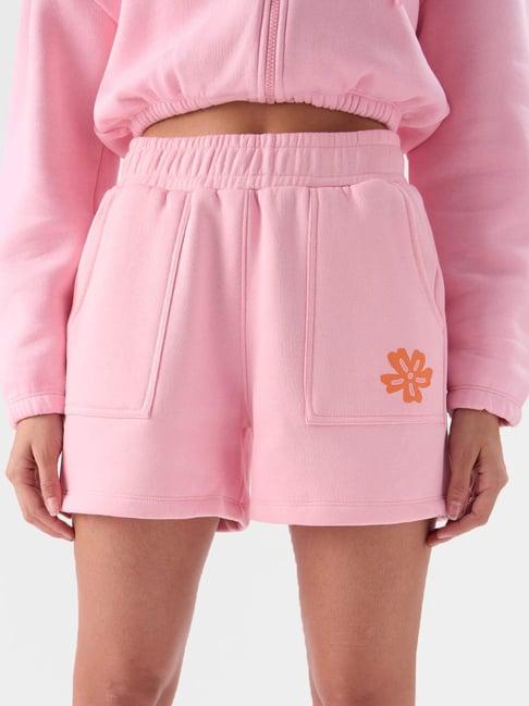 the souled store pink cotton floral print shorts