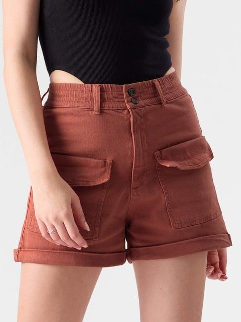 the souled store rust cotton shorts