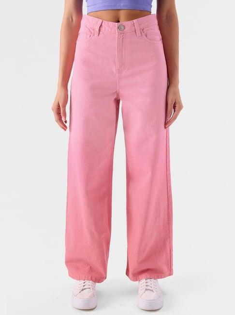 the souled store pink cotton mid rise jeans