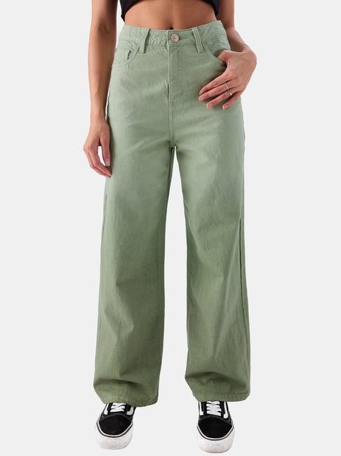 the souled store green cotton mid rise jeans