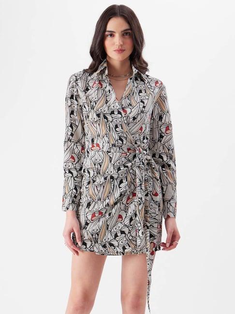 the souled store grey cotton printed a-line dress