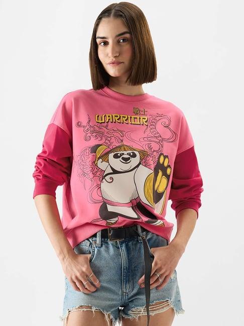 the souled store pink cotton printed sweatshirt