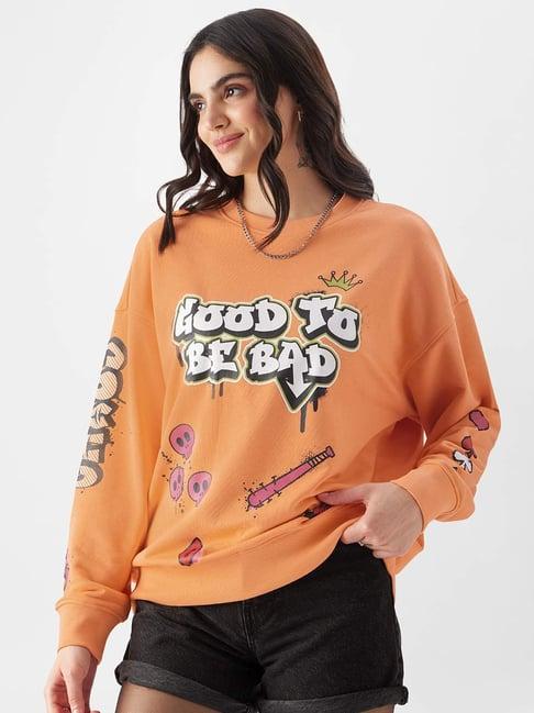 the souled store orange cotton printed sweatshirt