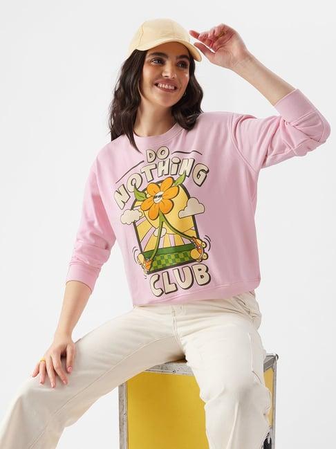 the souled store pink cotton printed sweatshirt