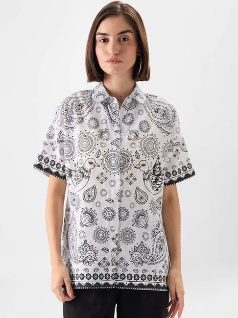 the souled store white cotton printed shirt