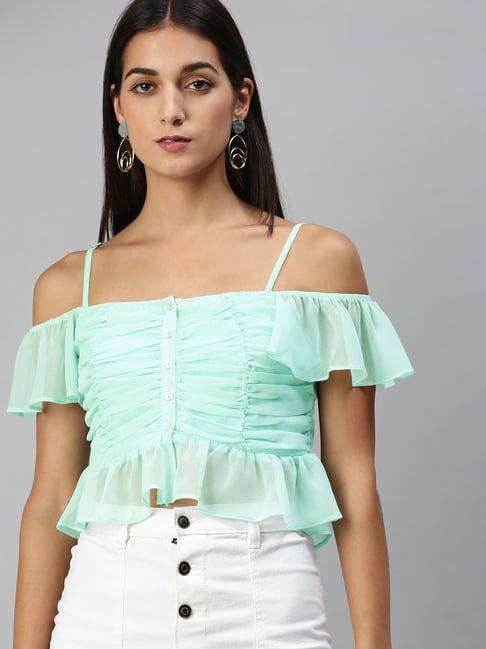 kassually green regular fit crop top