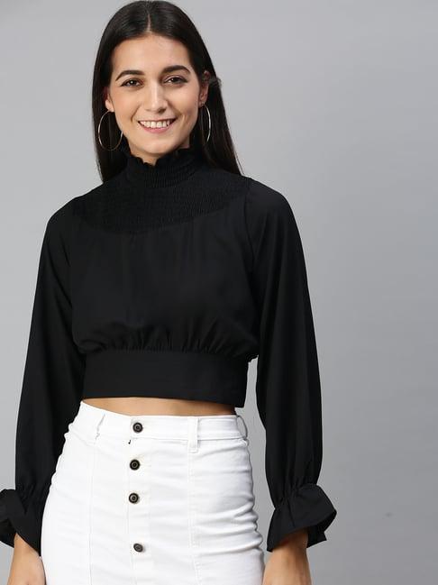 kassually black regular fit crop top