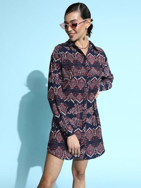 kassually navy printed shirt dress