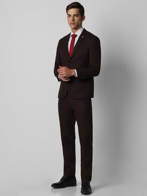 van heusen brown slim fit two piece suits