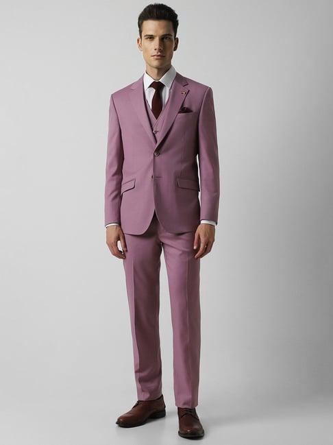 van heusen purple slim fit three piece suits