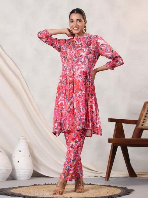 zari jaipur pink printed kurta pant set