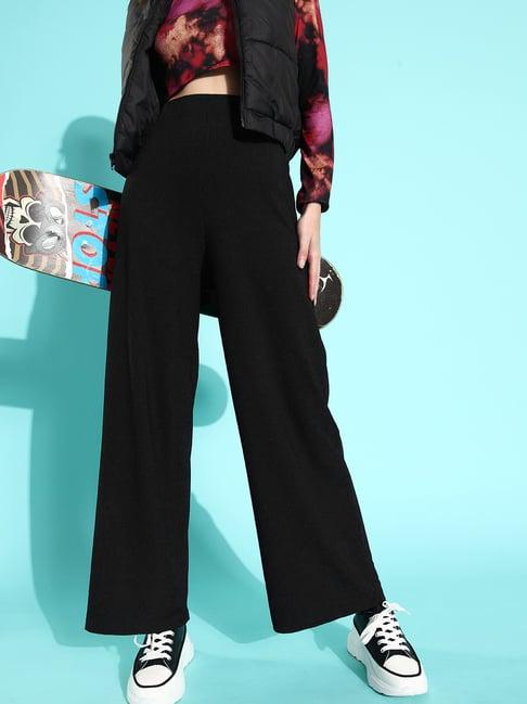 kassually black regular fit mid rise pants