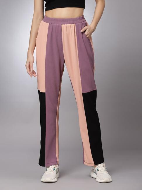 kassually multicolor color-block regular fit mid rise trousers