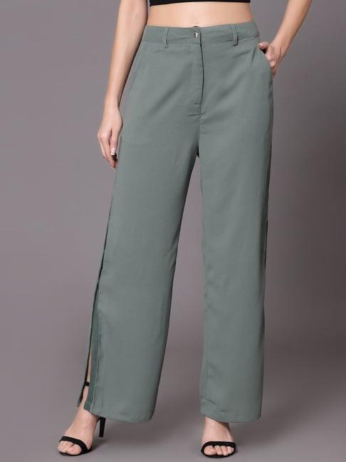 kassually sage green regular fit high rise pants