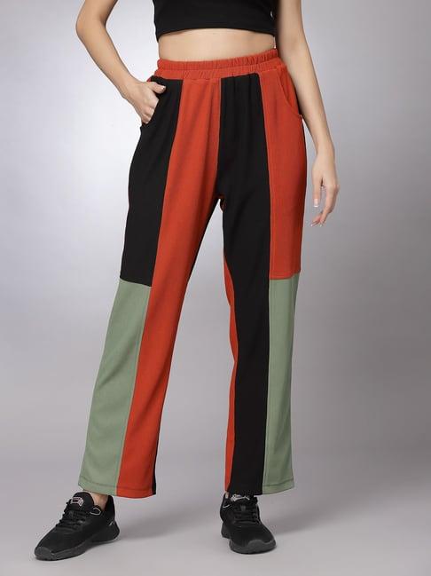 kassually multicolor color-block regular fit mid rise trousers