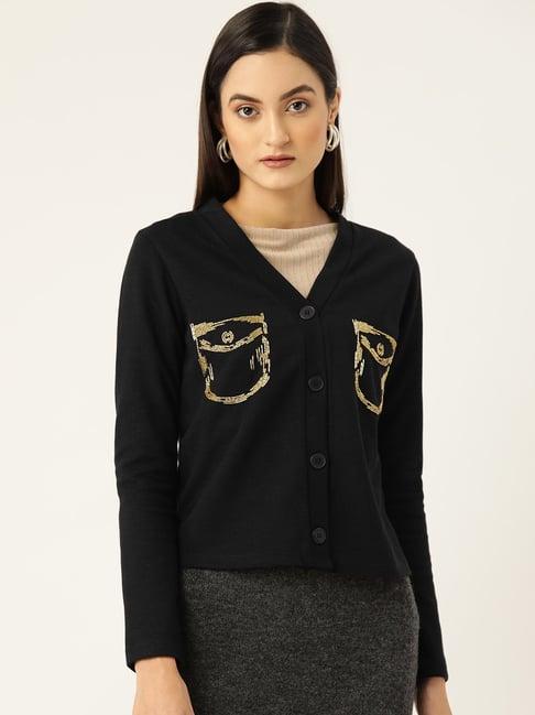 kassually black cotton embellished cardigan