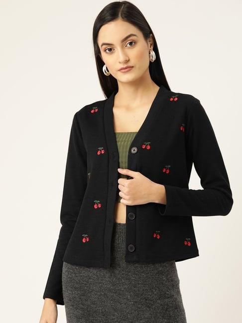 kassually black cotton embroidered cardigan