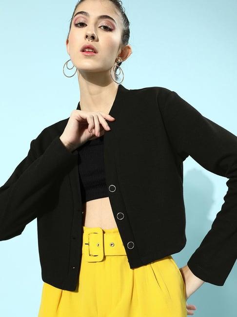 kassually black cotton relaxed fit cardigan