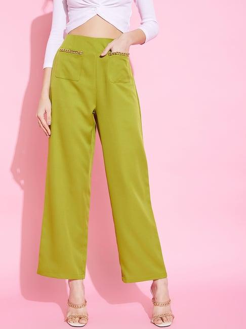 kassually lime green regular fit mid rise trousers